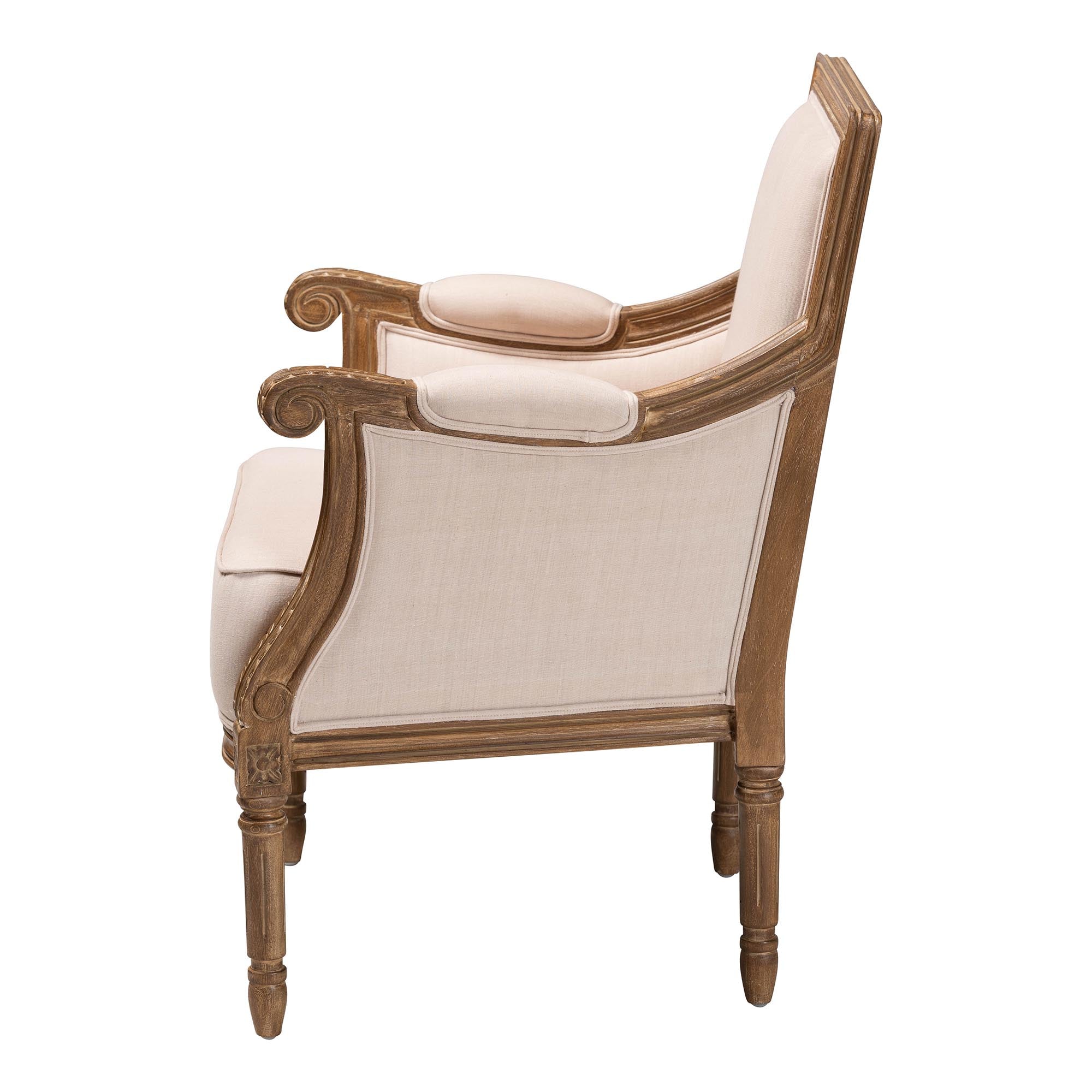 Chavanon Wood & Light Linen Traditional French Accent Chair