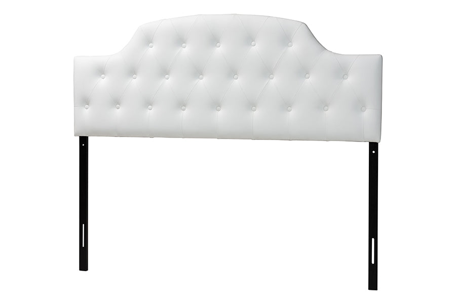 Morris Modern and Contemporary Faux Leather Upholstered Button-Tufted Scalloped Headboard