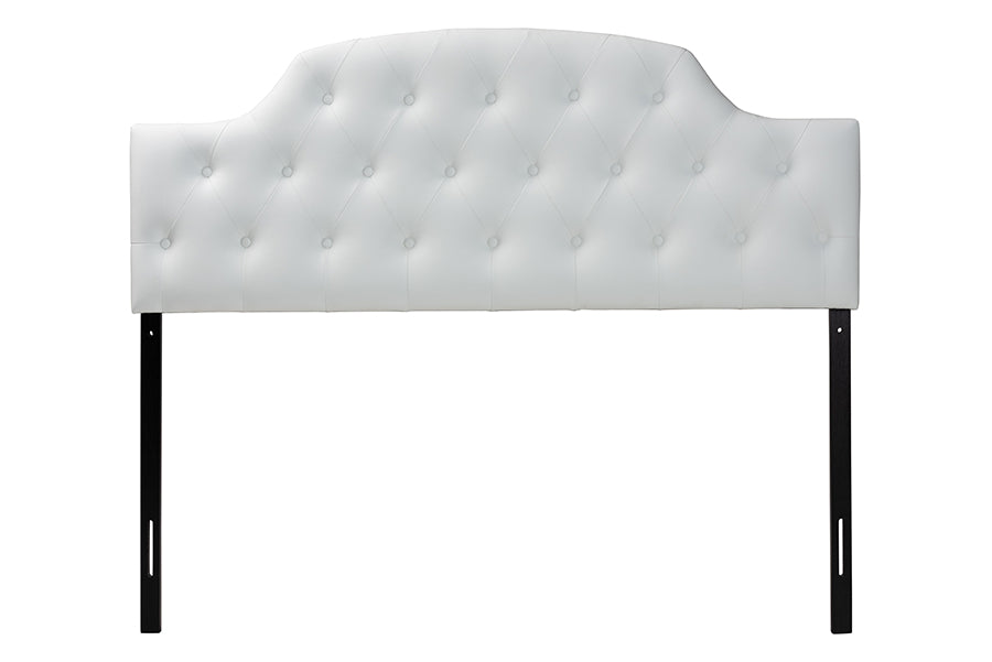 Morris Modern and Contemporary Faux Leather Upholstered Button-Tufted Scalloped Headboard