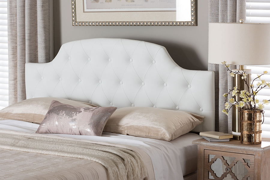 Morris Modern and Contemporary Faux Leather Upholstered Button-Tufted Scalloped Headboard