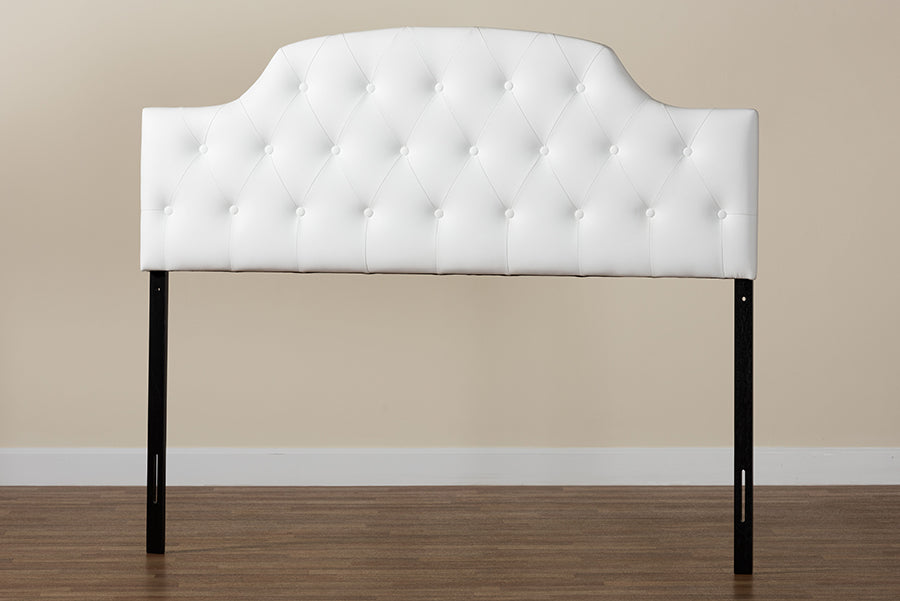 Morris Modern and Contemporary Faux Leather Upholstered Button-Tufted Scalloped Headboard
