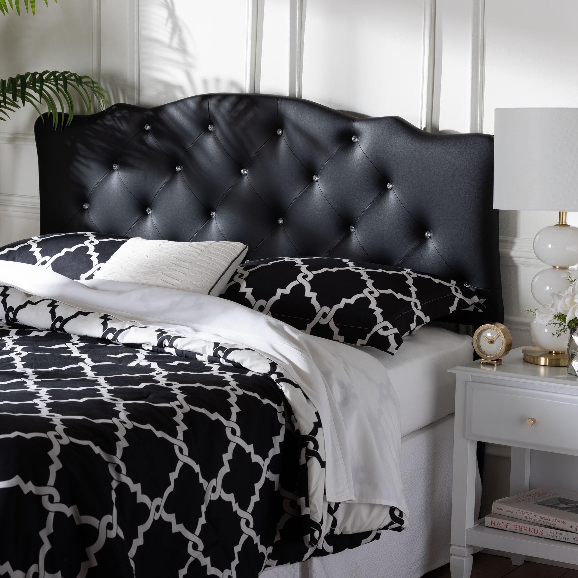 Rita Modern and Contemporary Faux Leather Upholstered Button-Tufted Scalloped Headboard