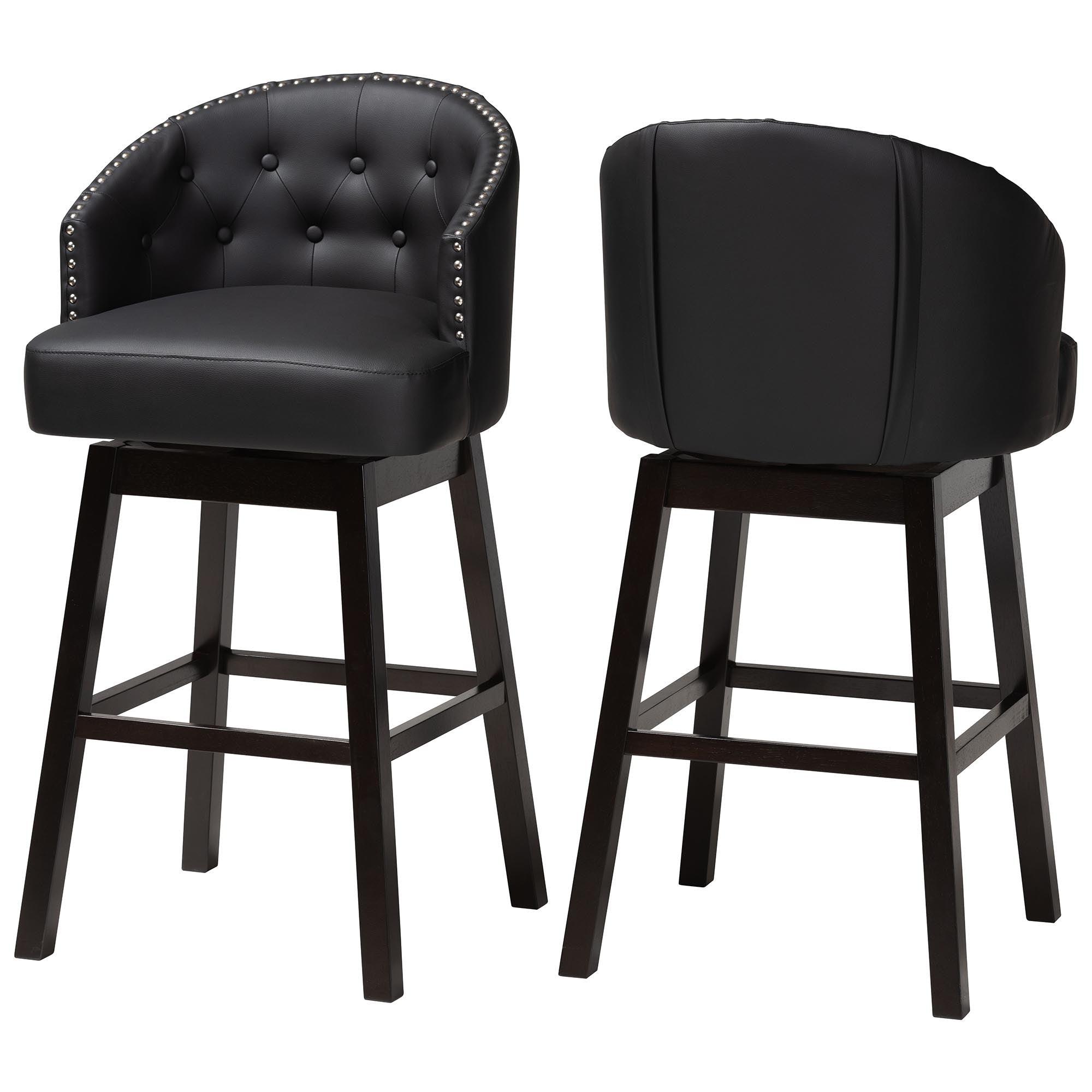 Avril Modern and Contemporary Faux Leather Tufted Swivel Barstool with Nail heads Trim (Set of 2)