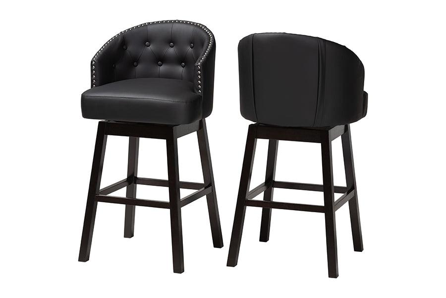 Avril Modern and Contemporary Faux Leather Tufted Swivel Barstool with Nail heads Trim (Set of 2)