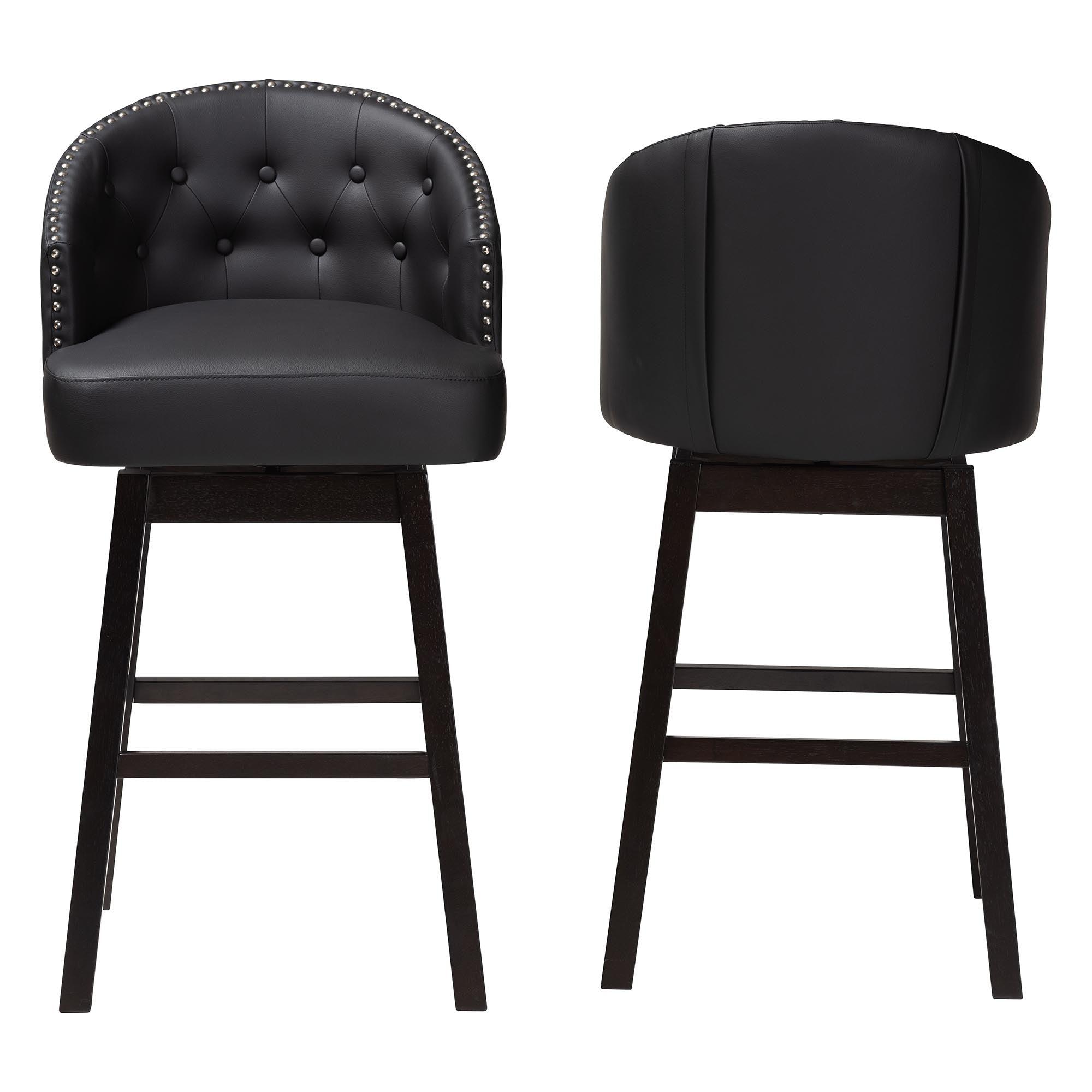 Avril Modern and Contemporary Faux Leather Tufted Swivel Barstool with Nail heads Trim (Set of 2)