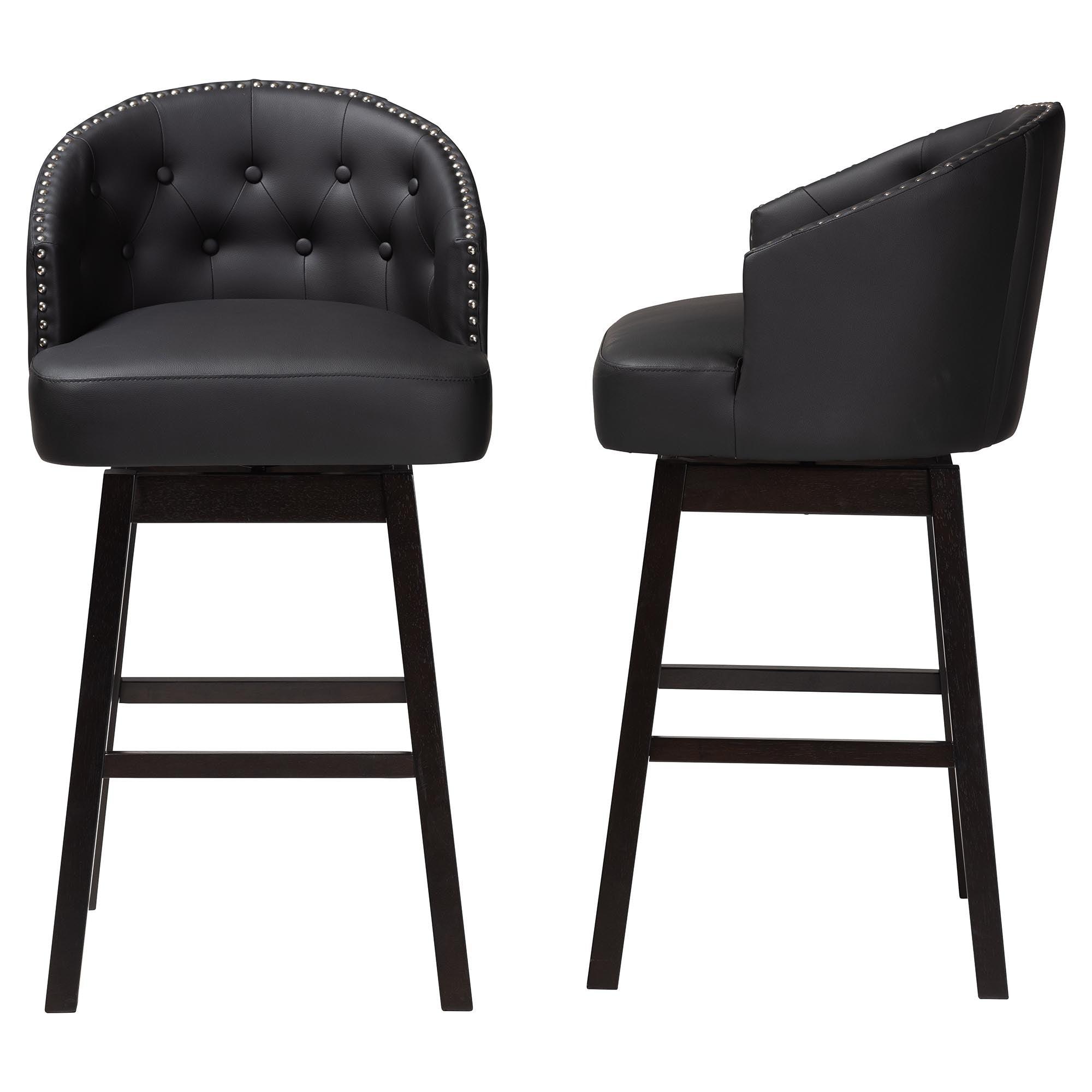 Avril Modern and Contemporary Faux Leather Tufted Swivel Barstool with Nail heads Trim (Set of 2)