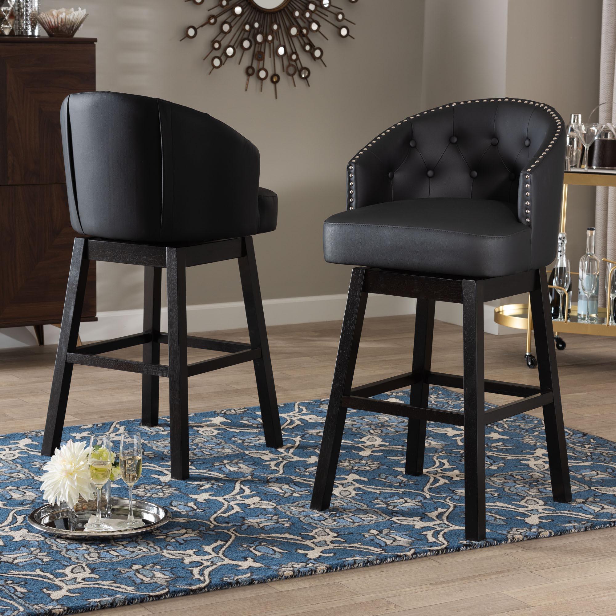 Avril Modern and Contemporary Faux Leather Tufted Swivel Barstool with Nail heads Trim (Set of 2)