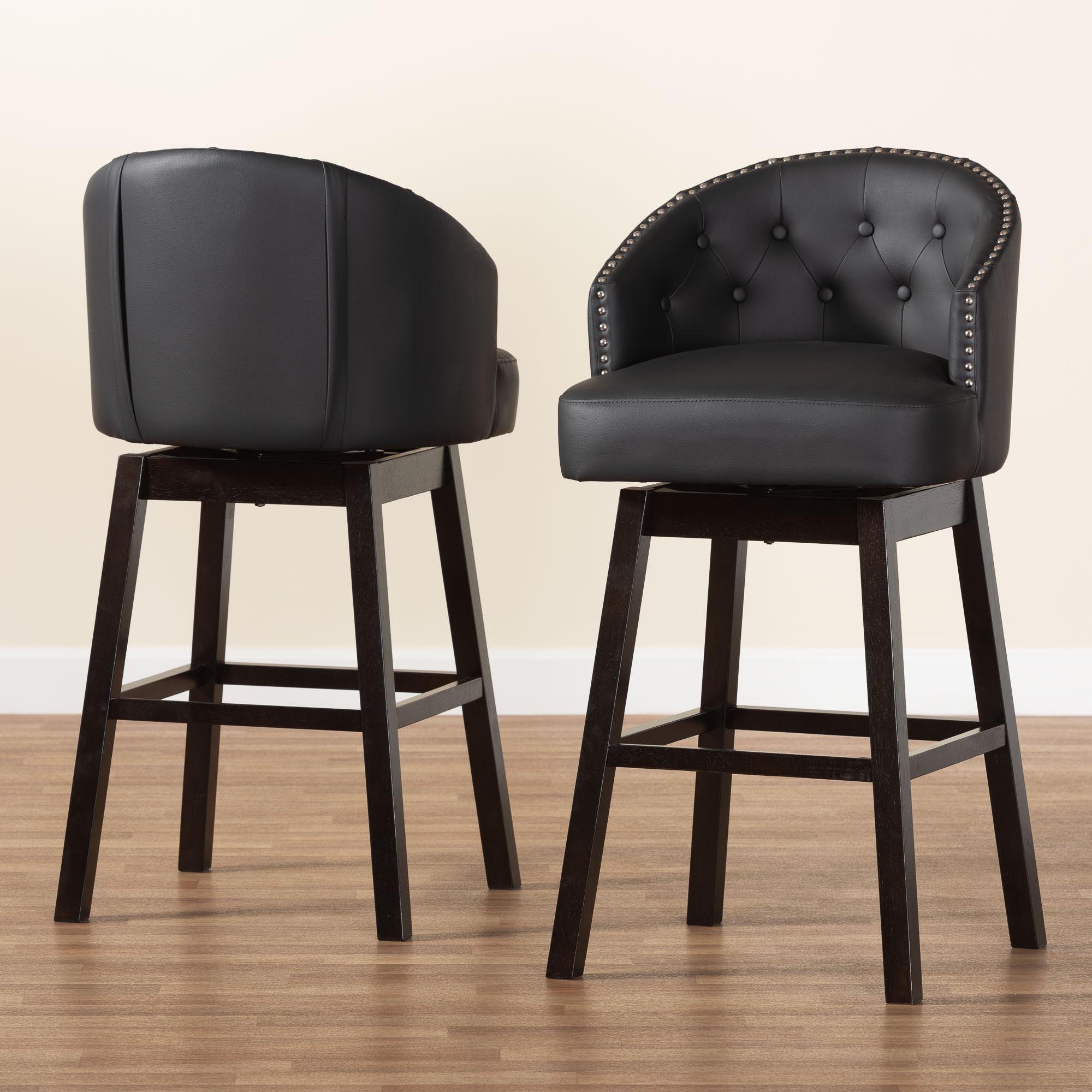 Avril Modern and Contemporary Faux Leather Tufted Swivel Barstool with Nail heads Trim (Set of 2)