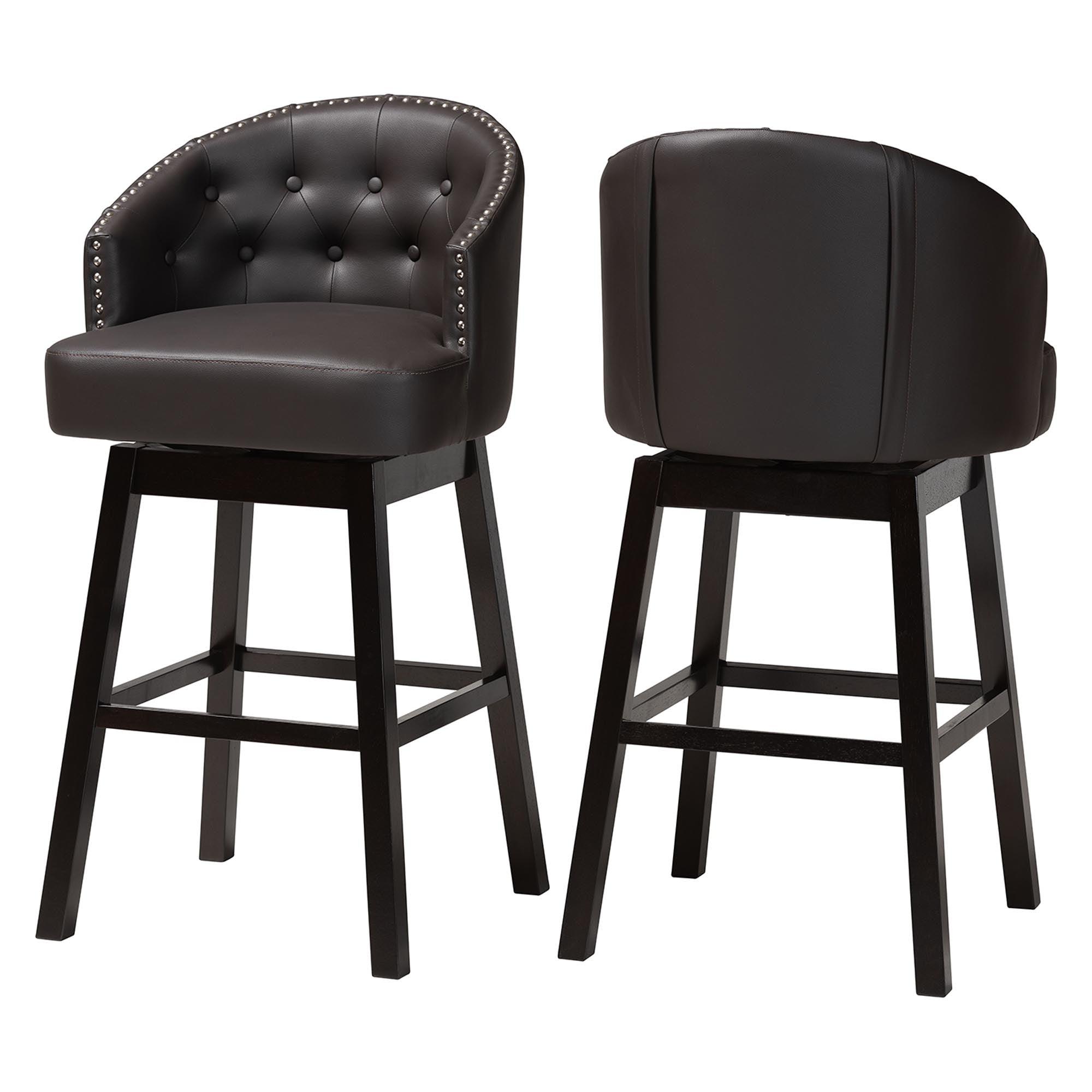 Avril Modern and Contemporary Faux Leather Tufted Swivel Barstool with Nail heads Trim (Set of 2)
