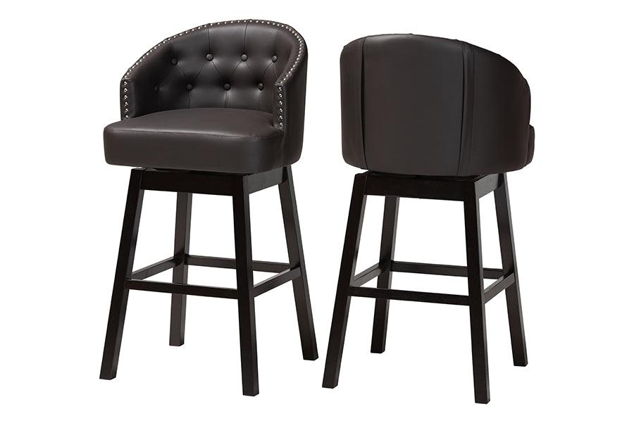 Avril Modern and Contemporary Faux Leather Tufted Swivel Barstool with Nail heads Trim (Set of 2)