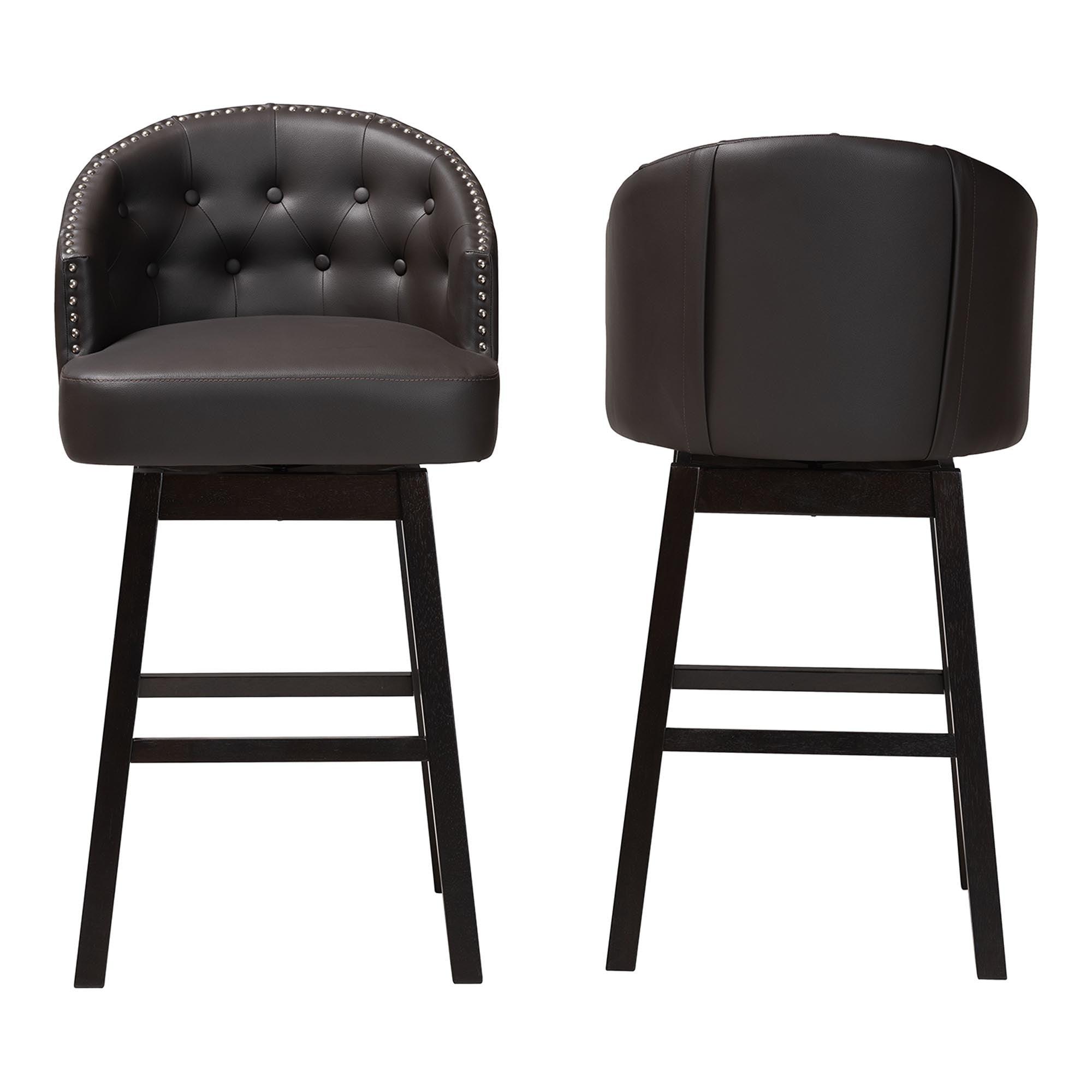 Avril Modern and Contemporary Faux Leather Tufted Swivel Barstool with Nail heads Trim (Set of 2)