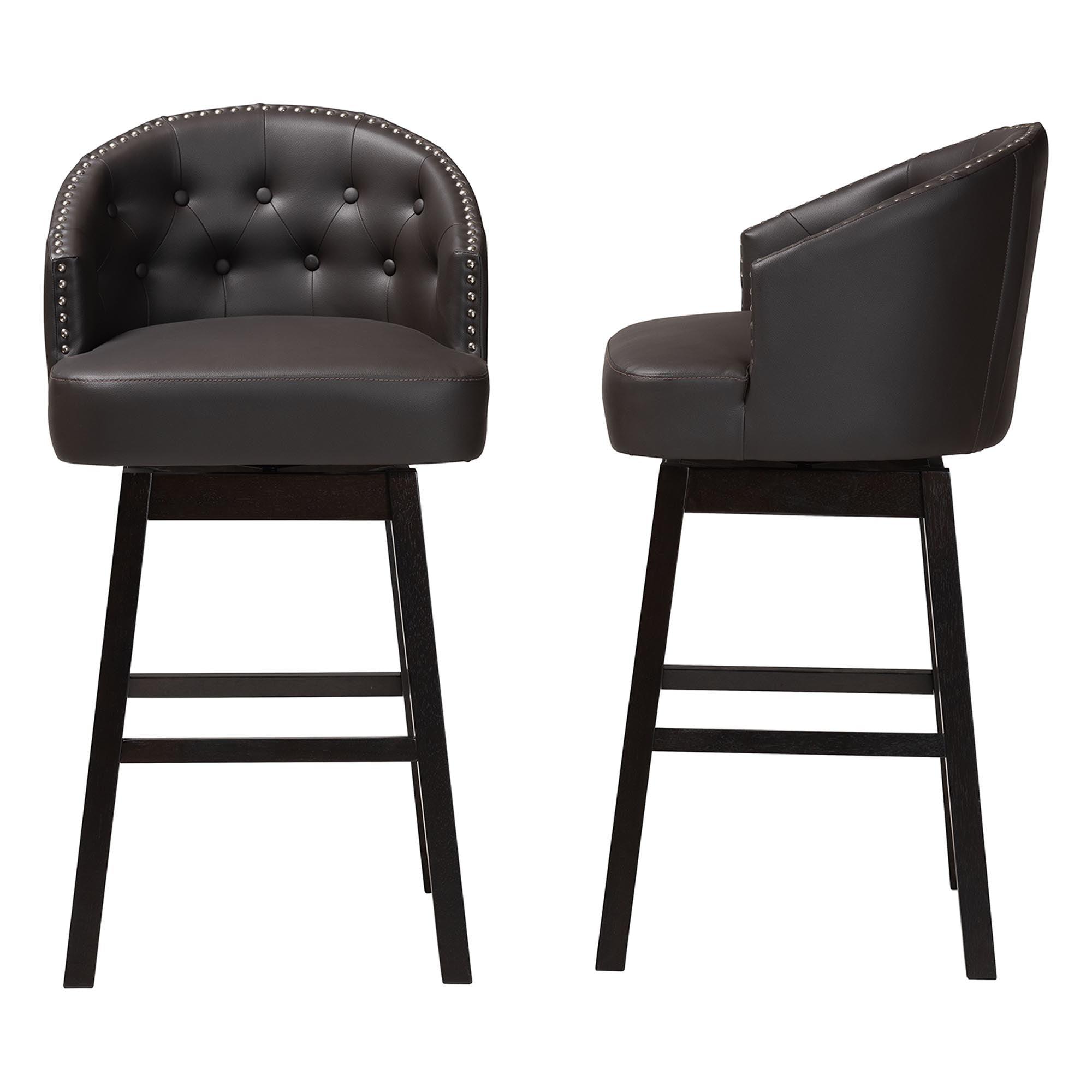Avril Modern and Contemporary Faux Leather Tufted Swivel Barstool with Nail heads Trim (Set of 2)