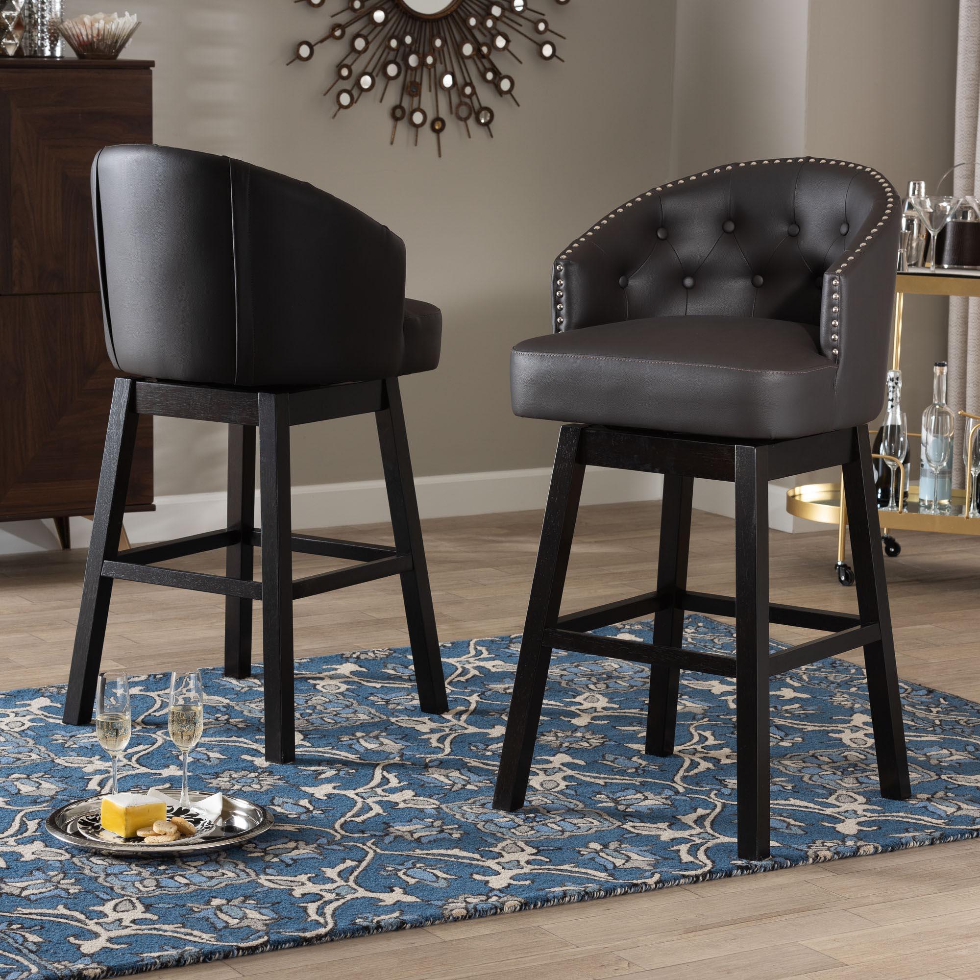 Avril Modern and Contemporary Faux Leather Tufted Swivel Barstool with Nail heads Trim (Set of 2)