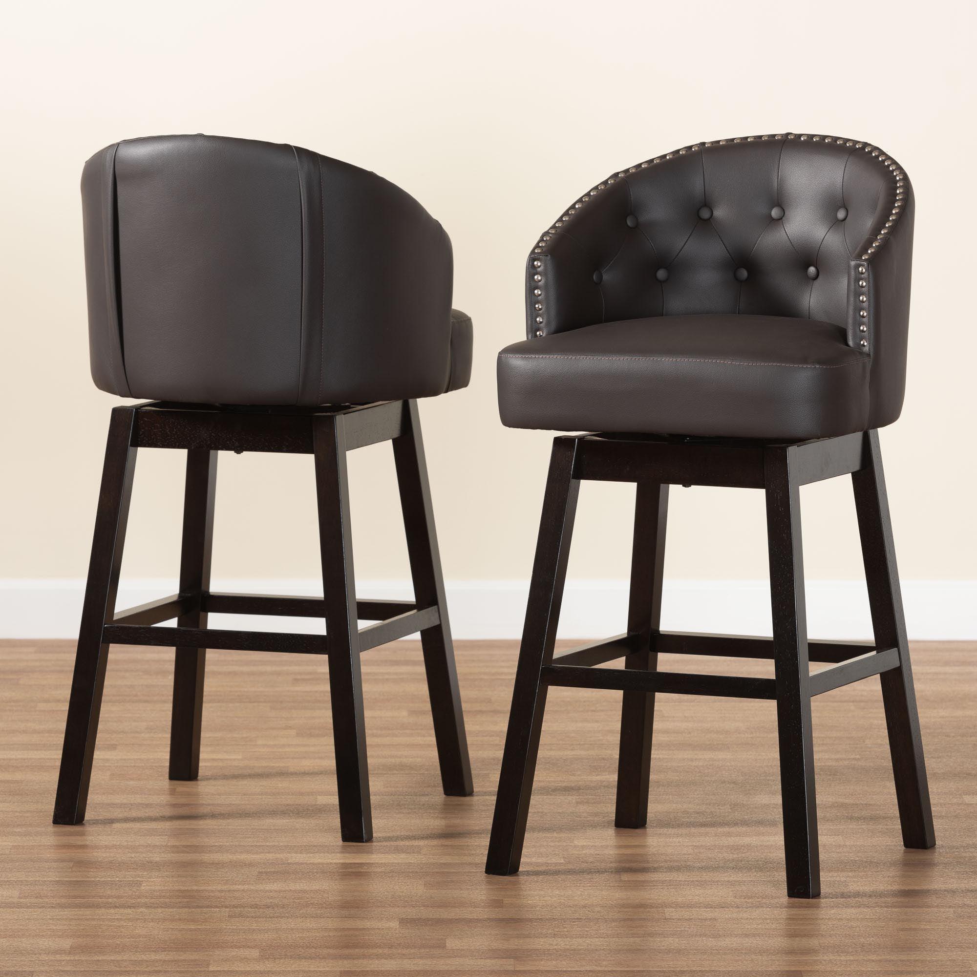 Avril Modern and Contemporary Faux Leather Tufted Swivel Barstool with Nail heads Trim (Set of 2)