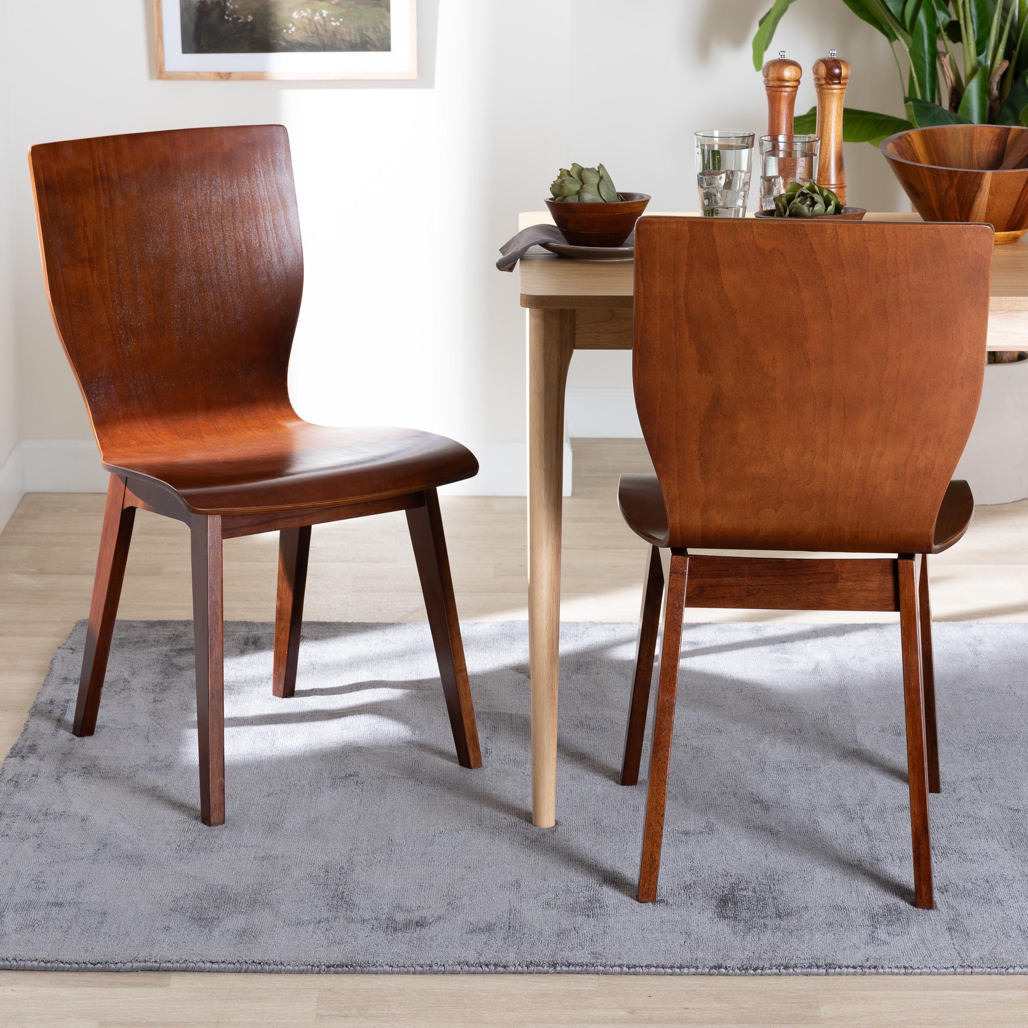 Elsa Mid-century Modern Scandinavian Style Dark Bent Wood Dining Chair (Set of 2)