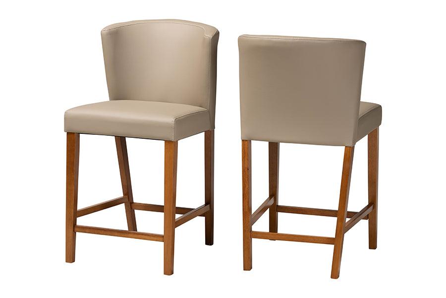 Olivia Mid-century Modern Scandinavian Style Dark Wood Faux Leather Pub Stool (Set of 2)