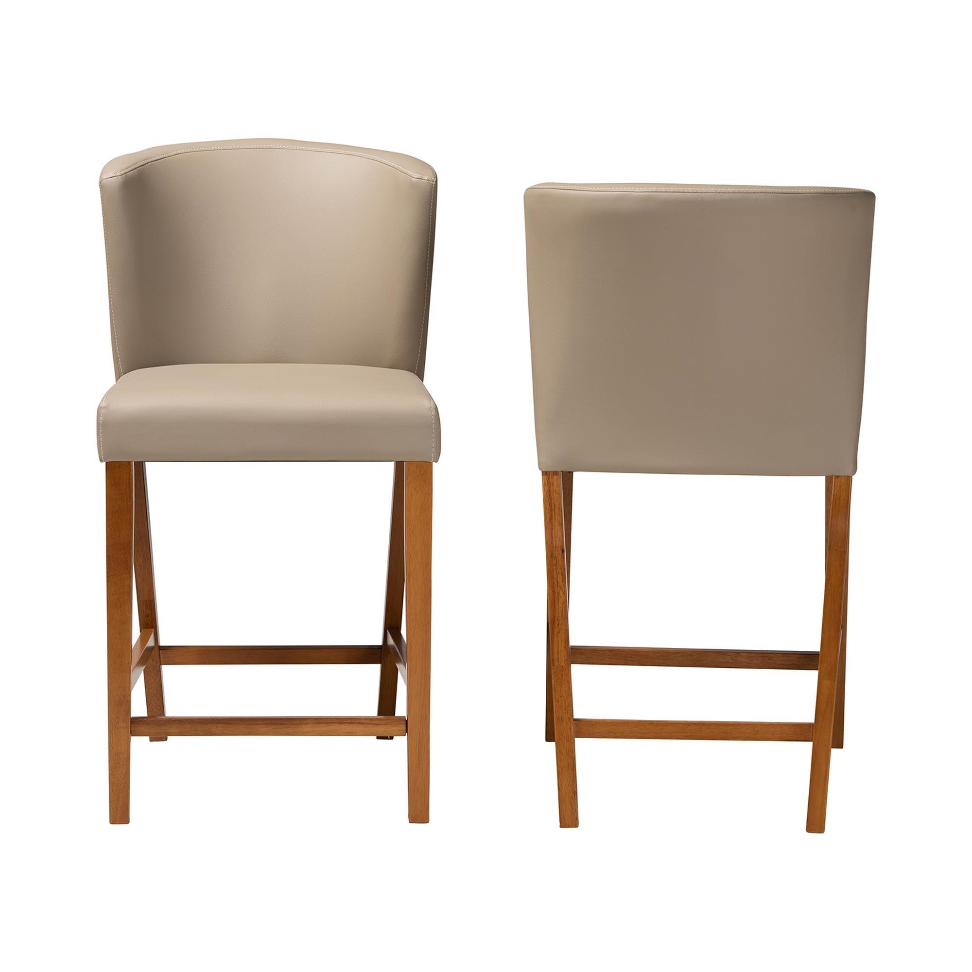Olivia Mid-century Modern Scandinavian Style Dark Wood Faux Leather Pub Stool (Set of 2)