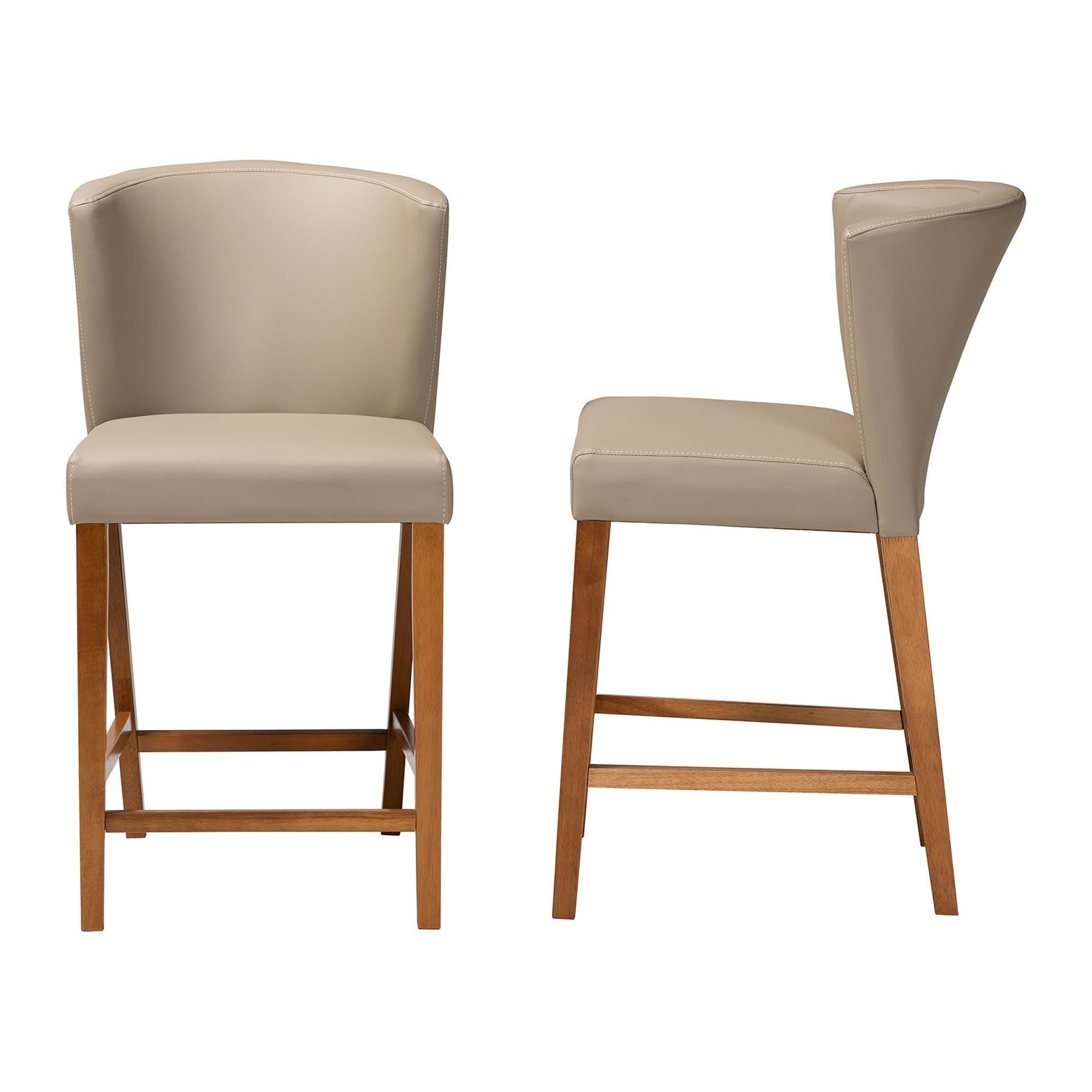 Olivia Mid-century Modern Scandinavian Style Dark Wood Faux Leather Pub Stool (Set of 2)