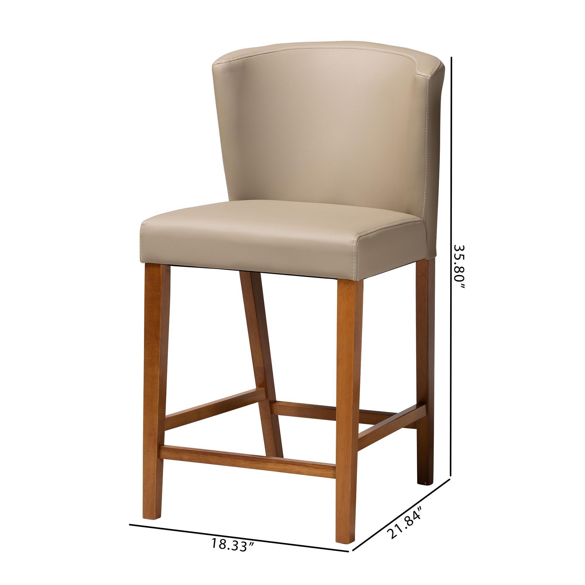 Olivia Mid-century Modern Scandinavian Style Dark Wood Faux Leather Pub Stool (Set of 2)