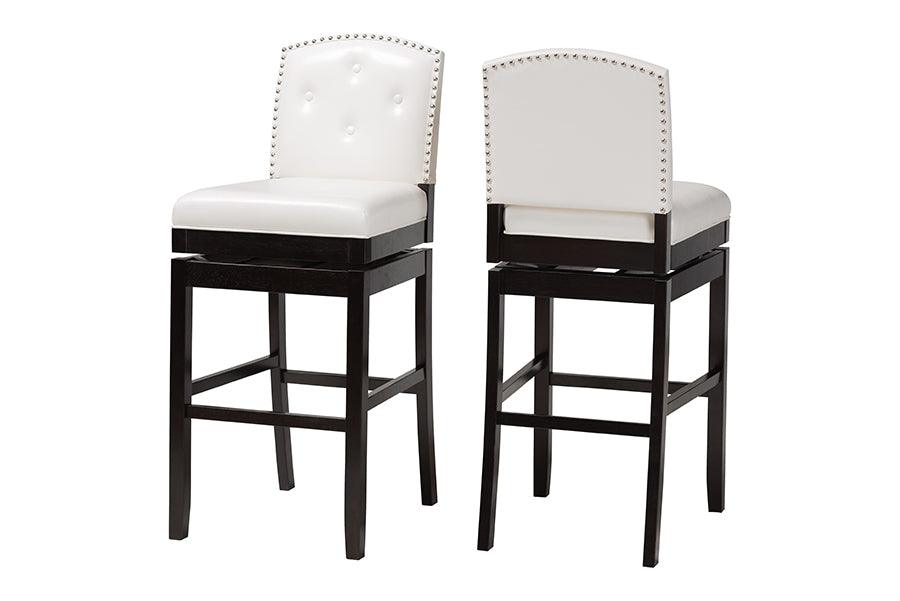 Ginaro Modern and Contemporary Faux Leather Button-tufted Upholstered Swivel Bar Stool (Set of 2)