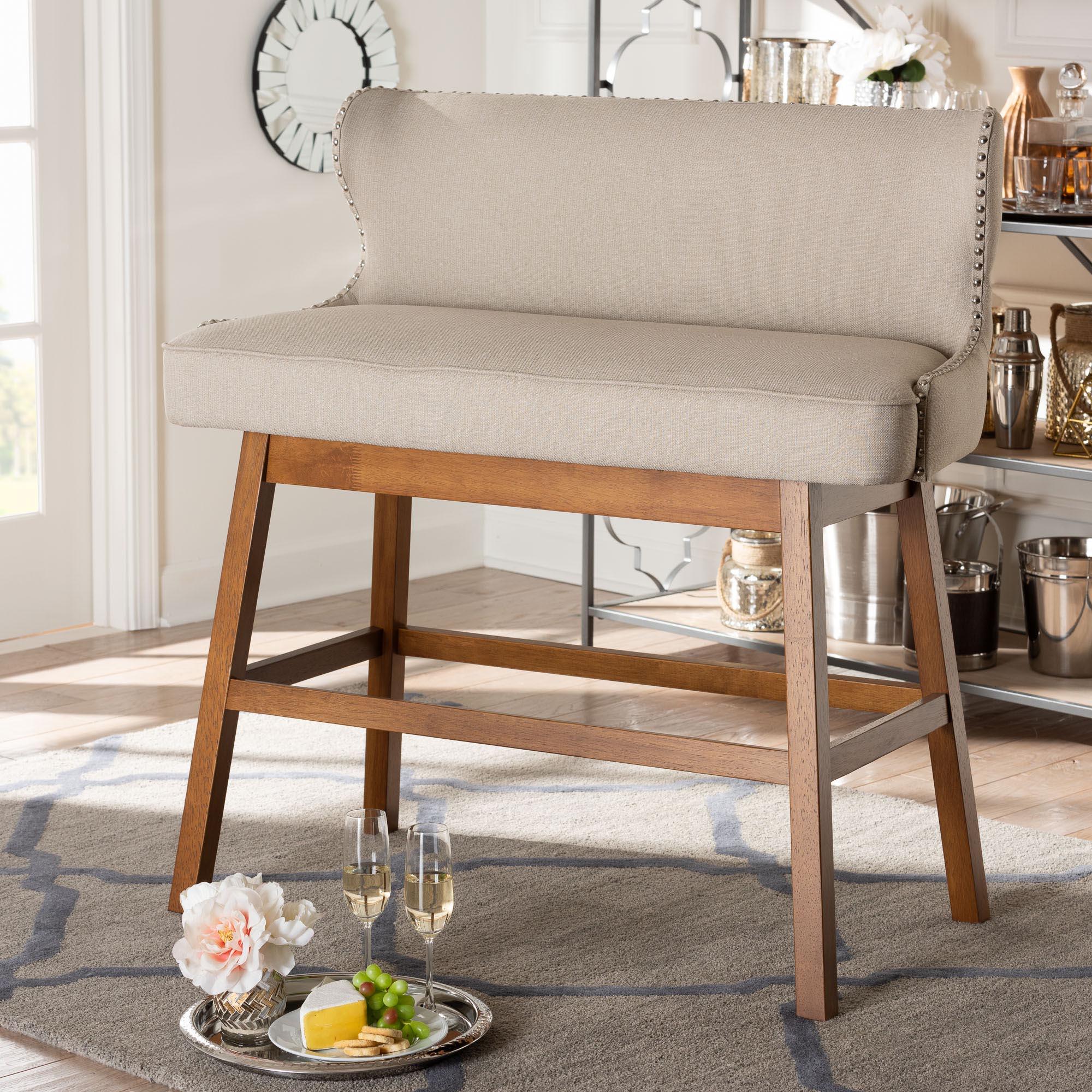 Gradisca Modern and Contemporary Light Fabric Button-tufted Upholstered Bar Bench Banquette