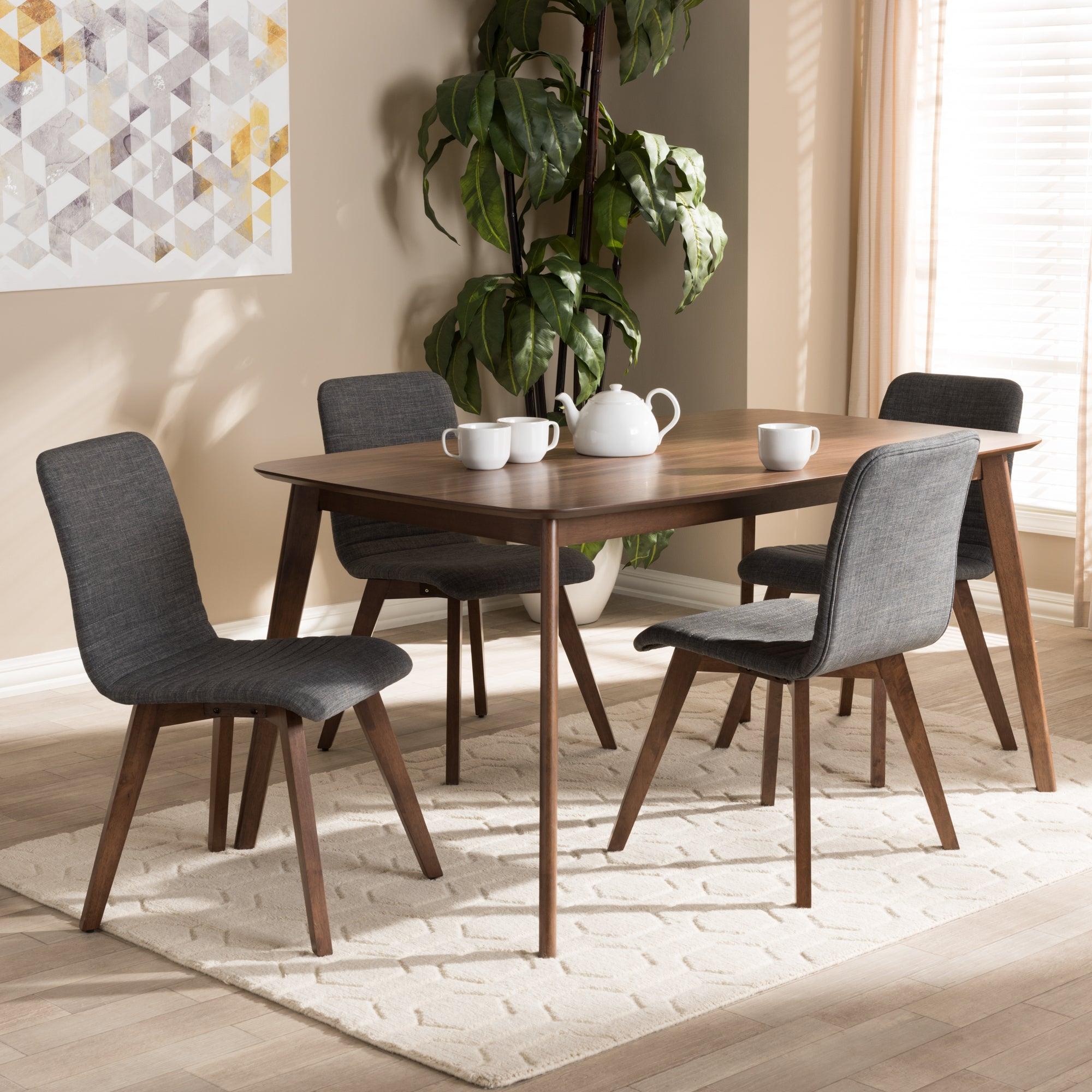 Sugar Mid-Century Modern Dark Fabric Upholstered Wood Finished 5-Piece Dining Set