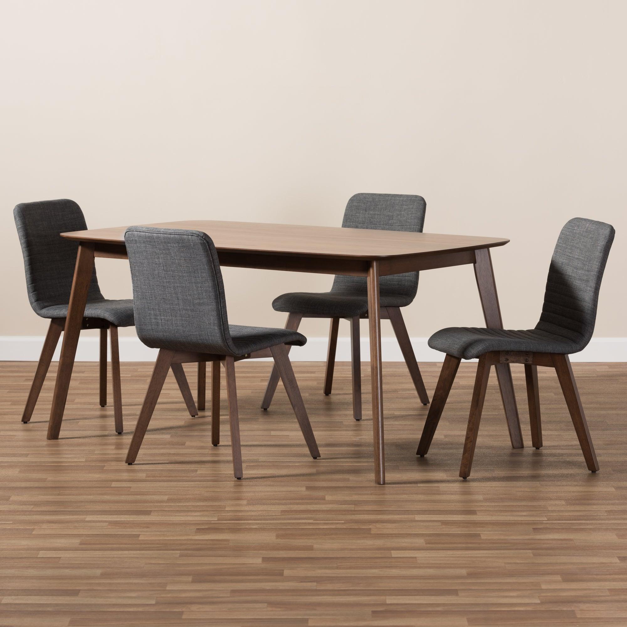 Sugar Mid-Century Modern Dark Fabric Upholstered Wood Finished 5-Piece Dining Set