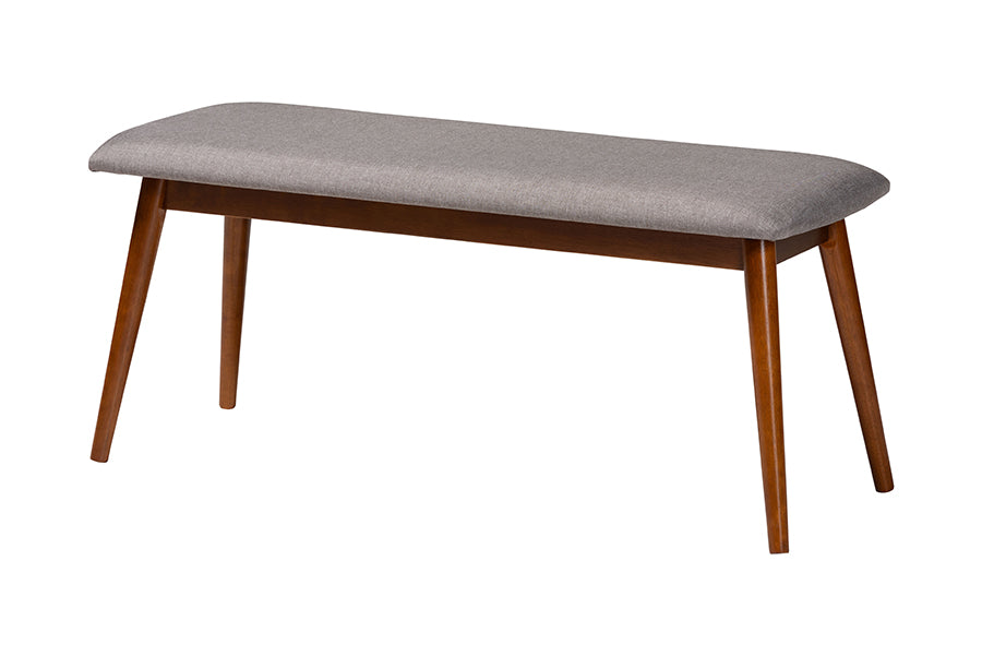 Flora Mid-Century Modern Light Fabric and "" Medium Finishing Wood Dining Bench