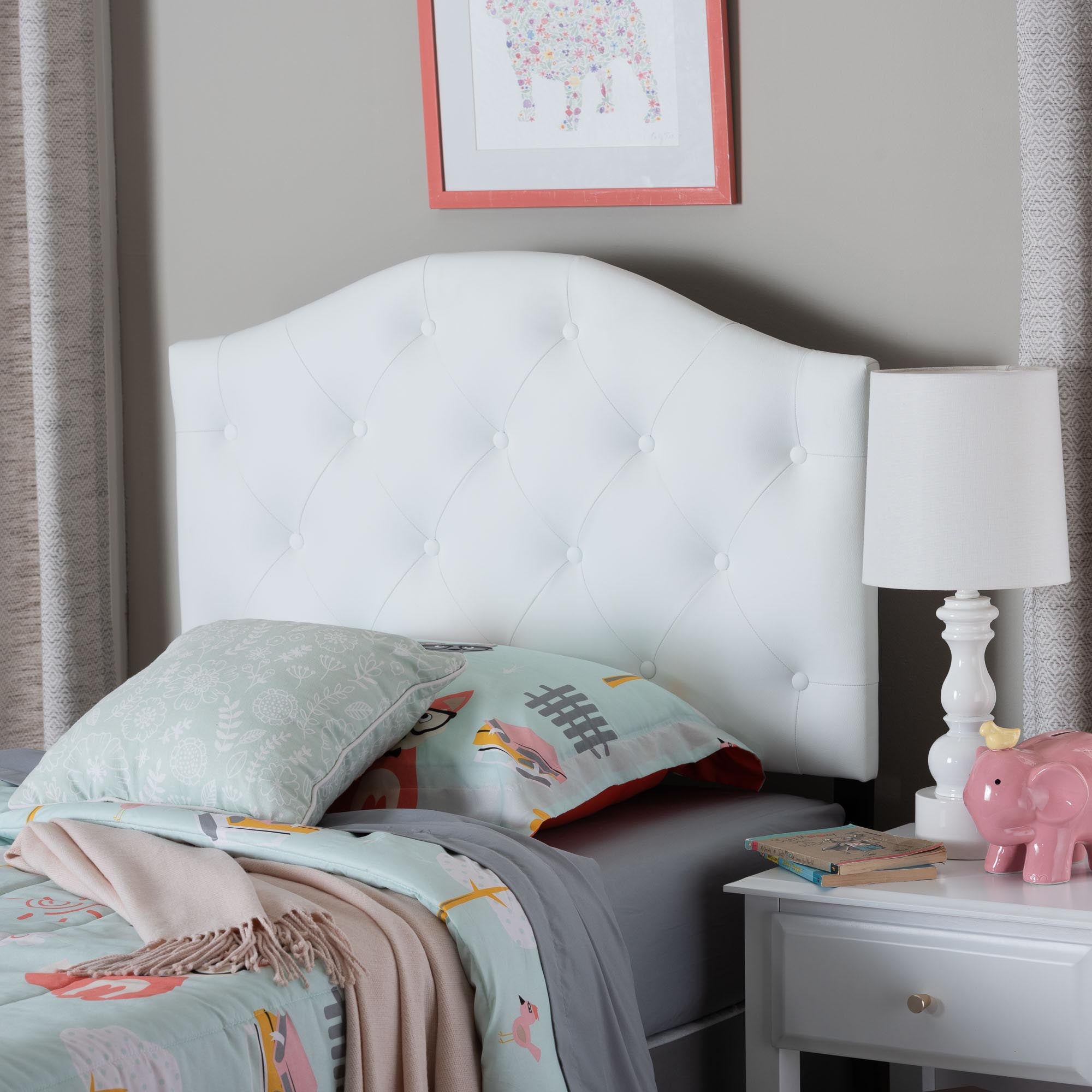 Myra Modern and Contemporary Faux Leather Upholstered Button-Tufted Scalloped Headboard
