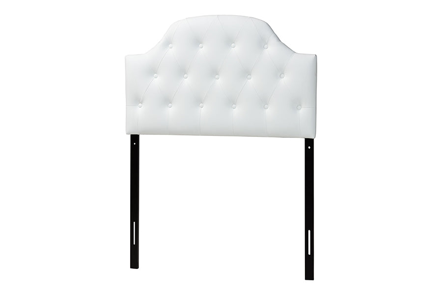 Morris Modern and Contemporary Faux Leather Upholstered Button-Tufted Scalloped Headboard