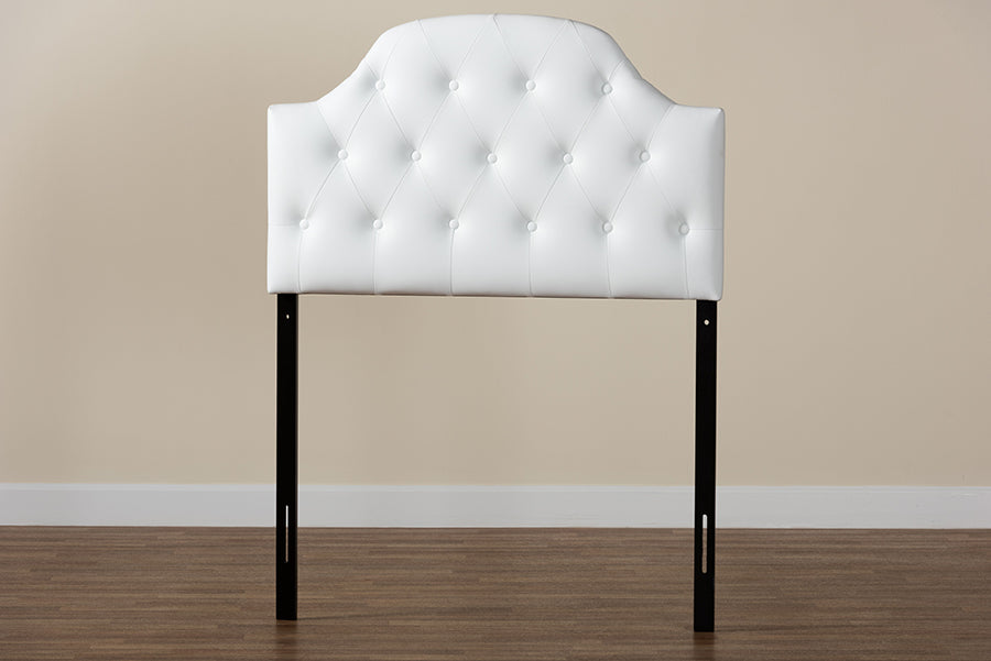 Morris Modern and Contemporary Faux Leather Upholstered Button-Tufted Scalloped Headboard