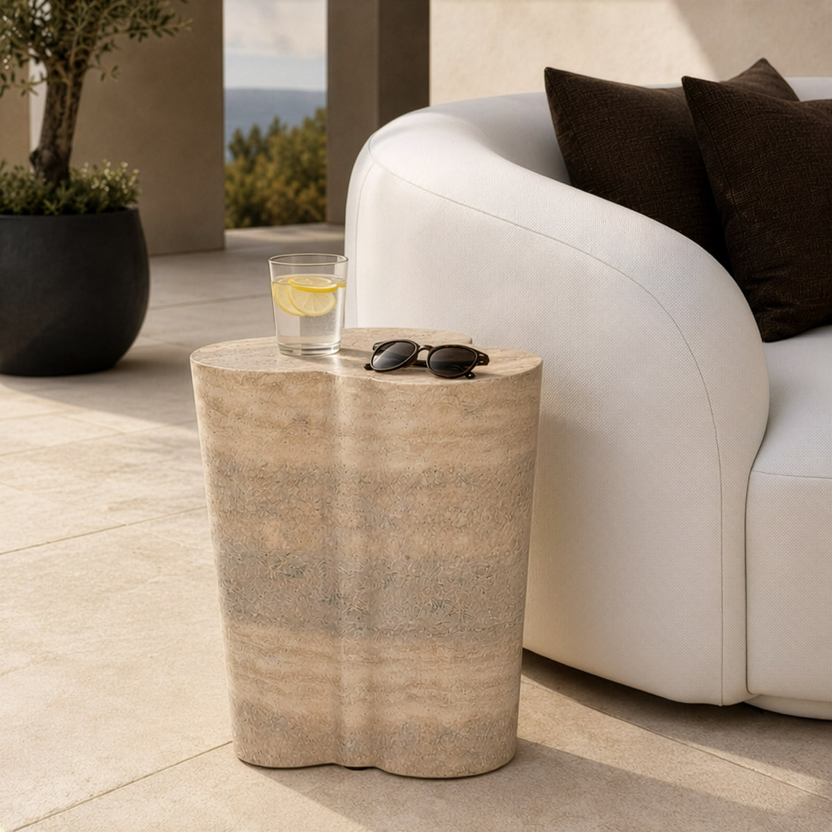 Meru - Modern Faux Travertine Concrete End Table