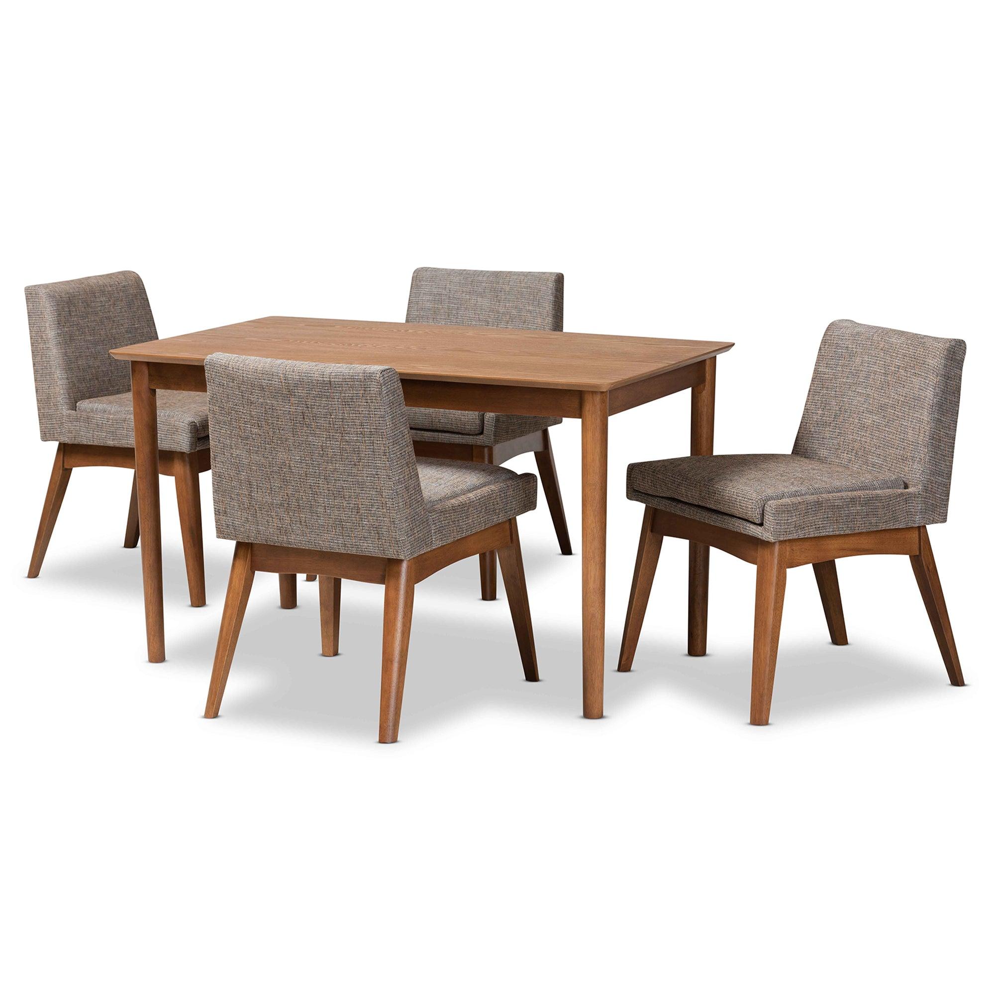 Nexus Mid-Century Modern Gravel Fabric Upholstered and Finished Wood 5-Piece Dining Set