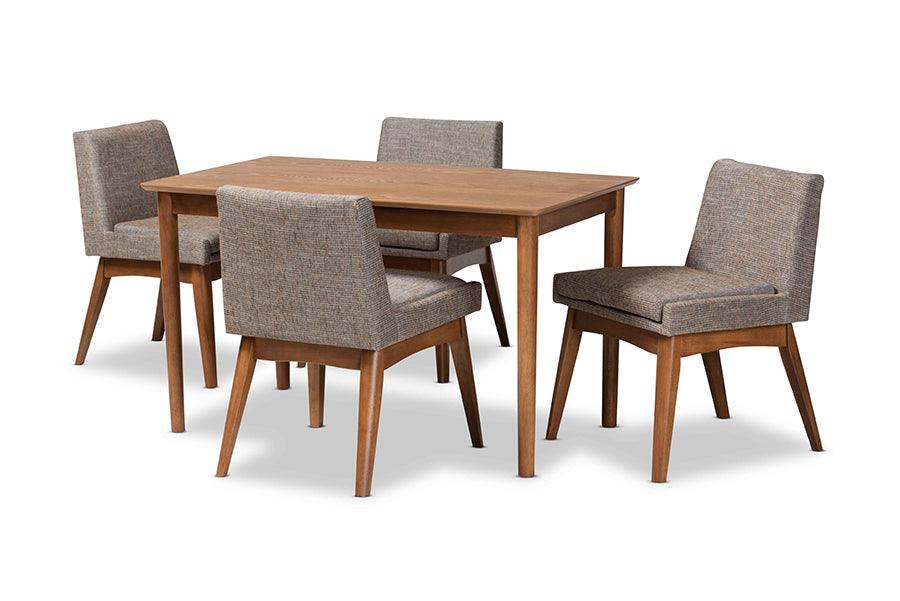 Nexus Mid-Century Modern Gravel Fabric Upholstered and Finished Wood 5-Piece Dining Set