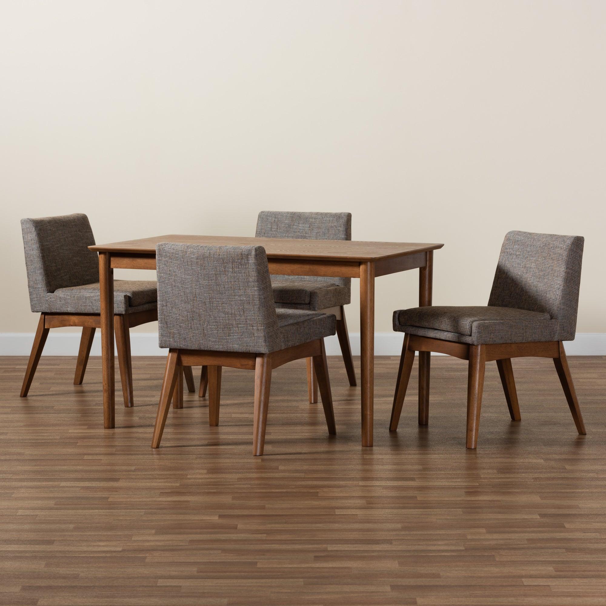 Nexus Mid-Century Modern Gravel Fabric Upholstered and Finished Wood 5-Piece Dining Set