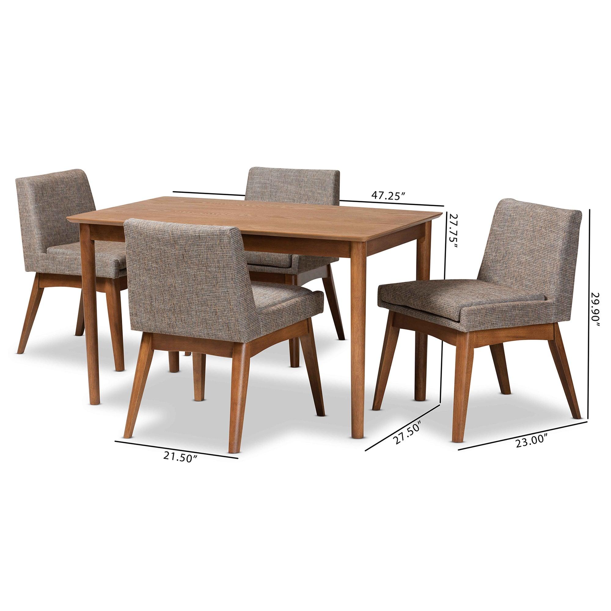 Nexus Mid-Century Modern Gravel Fabric Upholstered and Finished Wood 5-Piece Dining Set