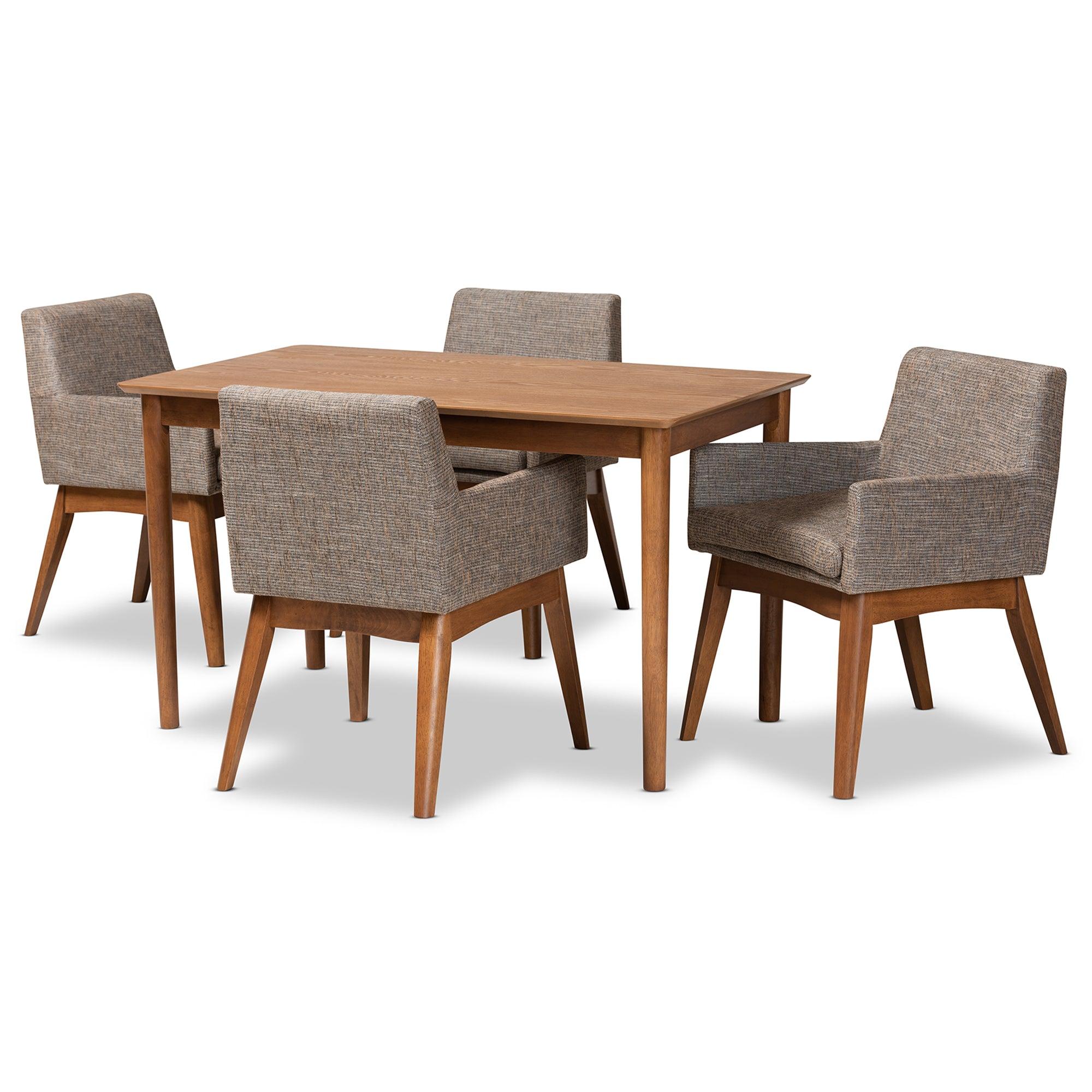 Dorina Mid-Century Modern Gravel Fabric Upholstered and Finished Wood 5-Piece Dining Set