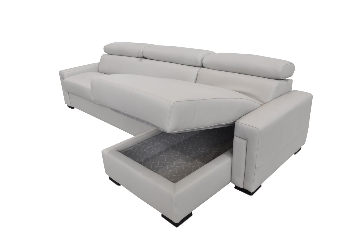 Sacha Modern Leather Reversible Sectional Sofa Bed with Storage