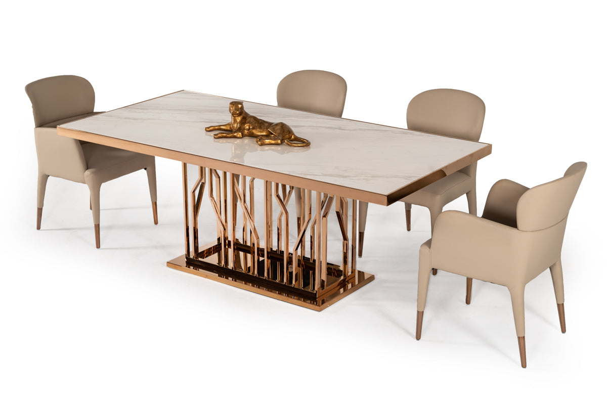 Marston Modern Marble and Rosegold Dining Table