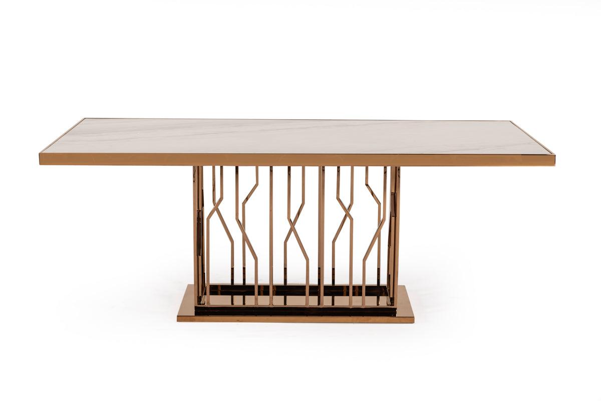 Marston Modern Marble and Rosegold Dining Table
