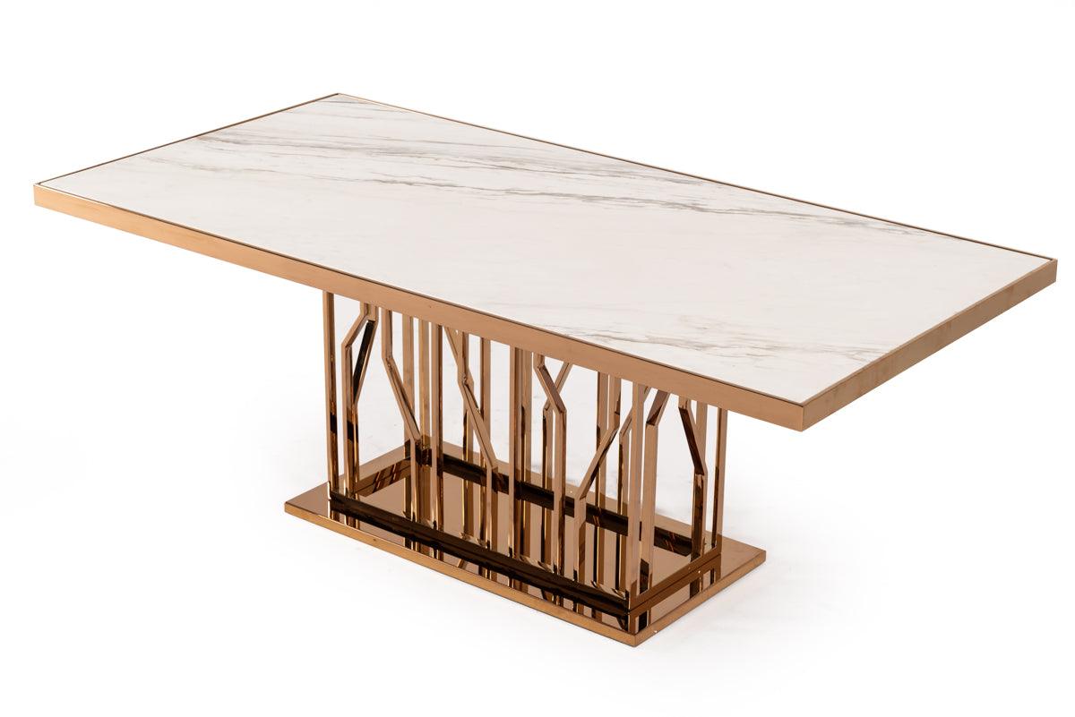 Marston Modern Marble and Rosegold Dining Table