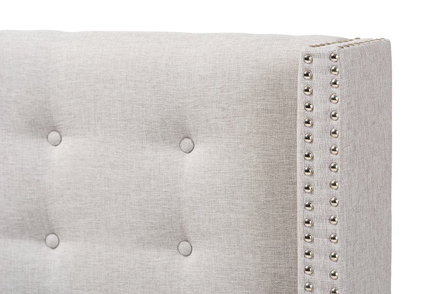 Ginaro Modern And Contemporary Fabric Button-Tufted Nail head Winged Headboard