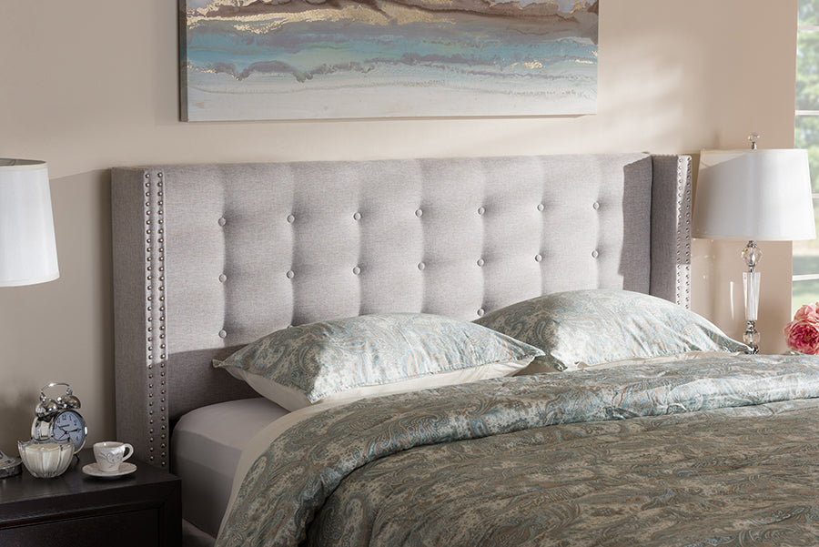 Ginaro Modern And Contemporary Fabric Button-Tufted Nail head Winged Headboard
