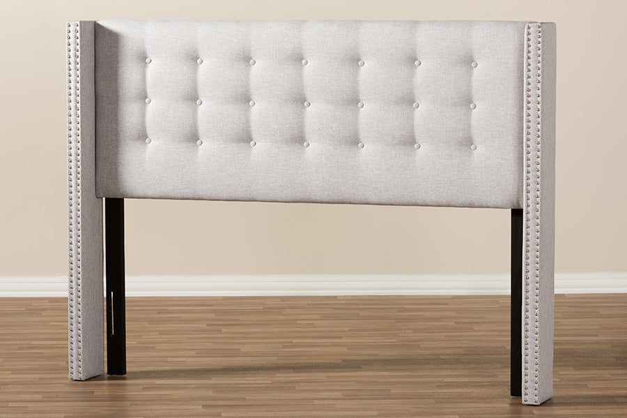 Ginaro Modern And Contemporary Fabric Button-Tufted Nail head Winged Headboard