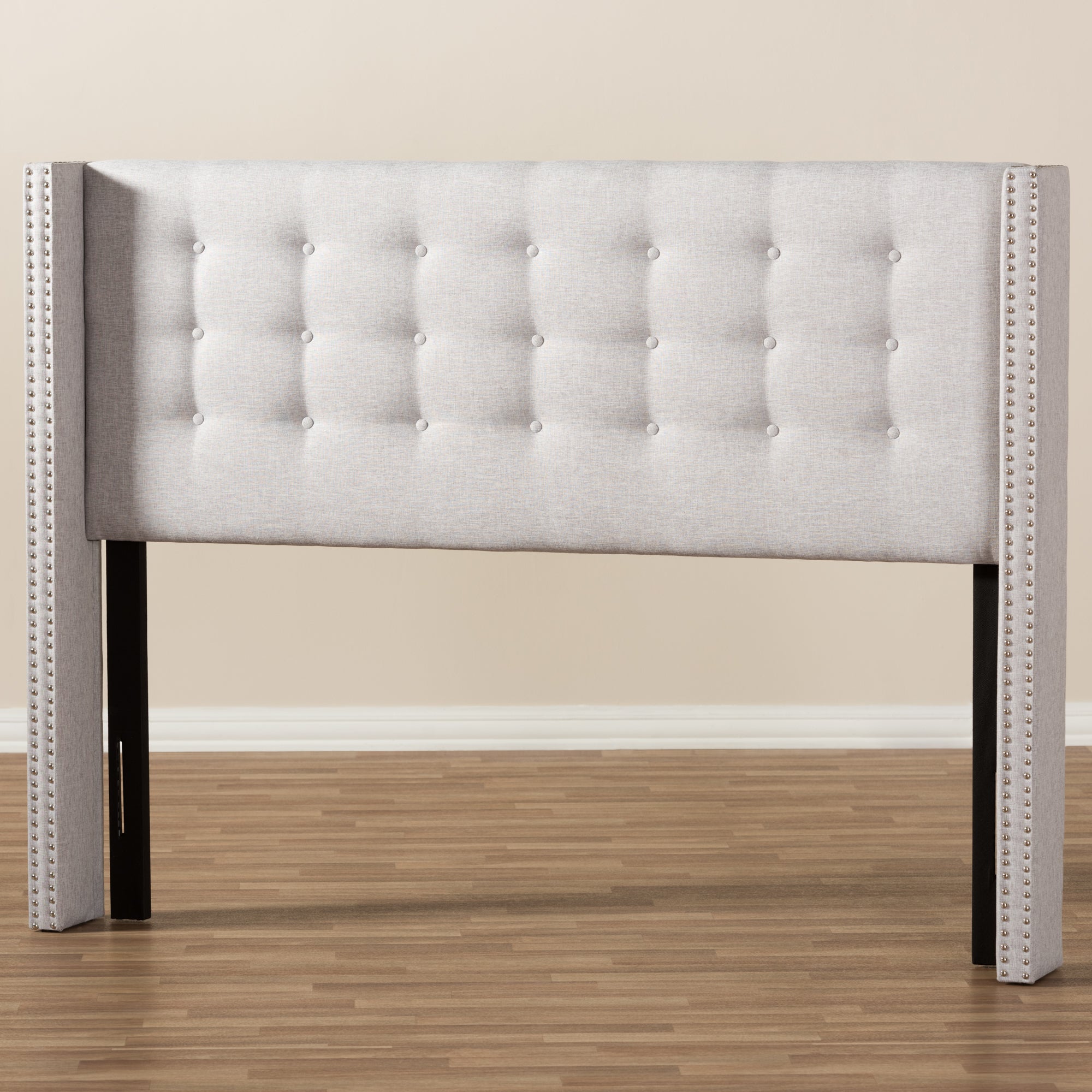 Ginaro Modern And Contemporary Fabric Button-Tufted Nail head Winged Headboard