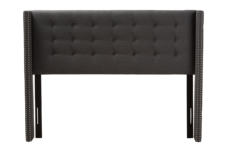 Ginaro Modern And Contemporary Fabric Button-Tufted Nail head Winged Headboard