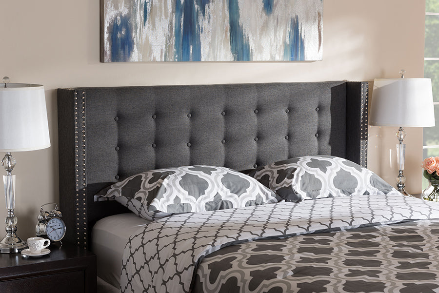 Ginaro Modern And Contemporary Fabric Button-Tufted Nail head Winged Headboard
