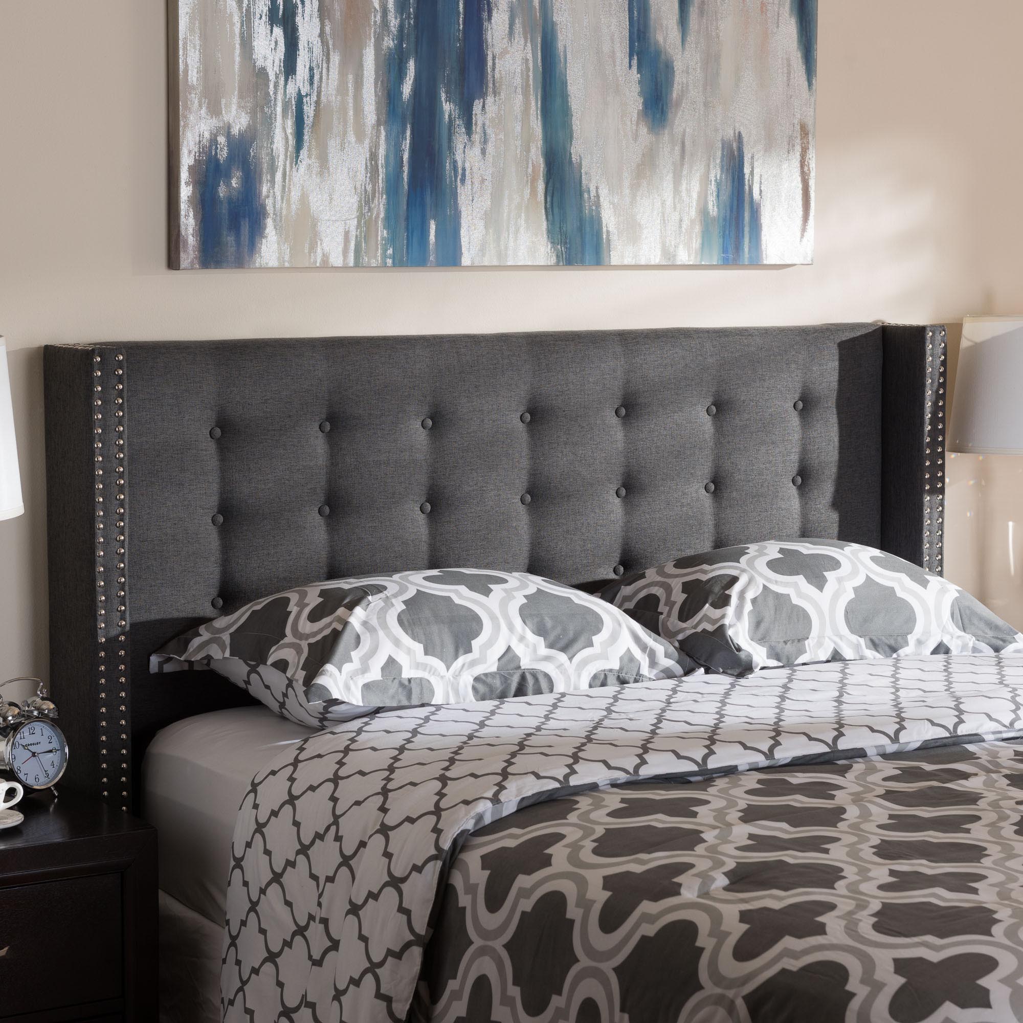 Ginaro Modern And Contemporary Fabric Button-Tufted Nail head Winged Headboard