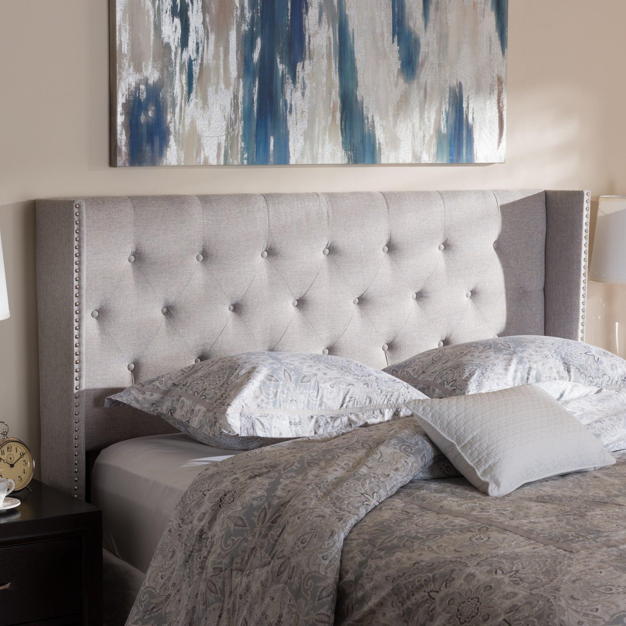 Ally Modern And Contemporary ish Fabric Button-Tufted Nail head Winged Headboard
