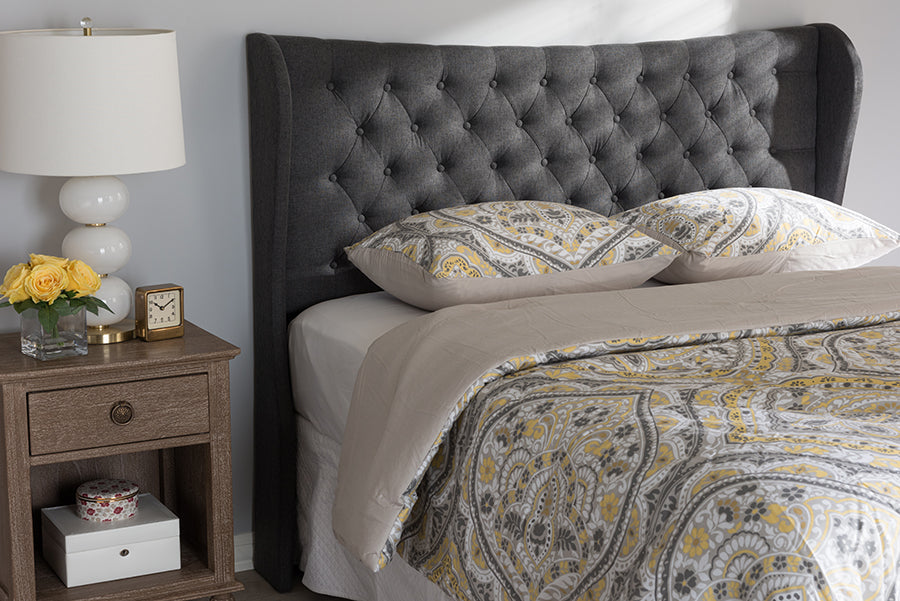 Cadence Modern and Contemporary Fabric Button-Tufted Winged Headboard